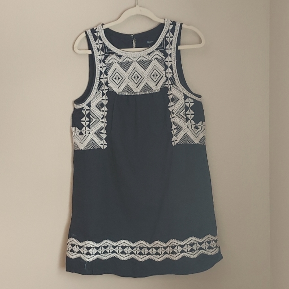 Madewell Navy And White Embroidered Sleeveless Dress Size M